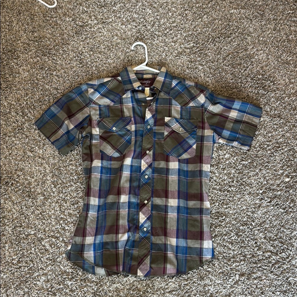 Wrangler Blue and Green Casual Button Down Shirt